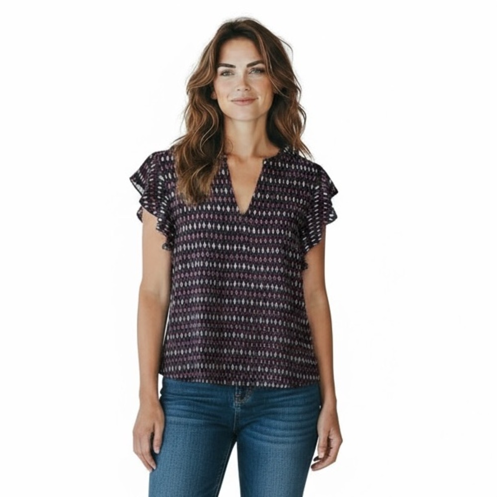 Gap XS Multi-color Geometric Flutter Sleeve Blouse